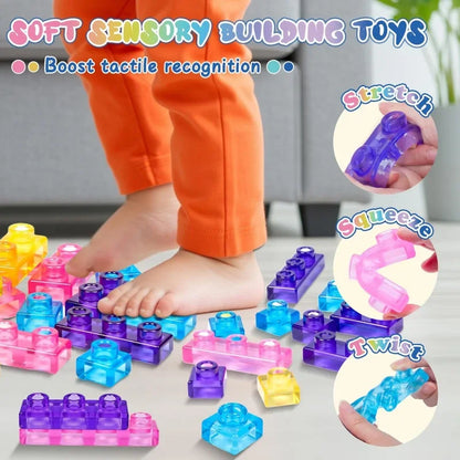40 PCS Sensory Soft Building Blocks for Toddlers Squishy Stacking Toy Set Stretchable Early Learning Construction Playset