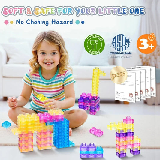 40 PCS Sensory Soft Building Blocks for Toddlers Squishy Stacking Toy Set Stretchable Early Learning Construction Playset