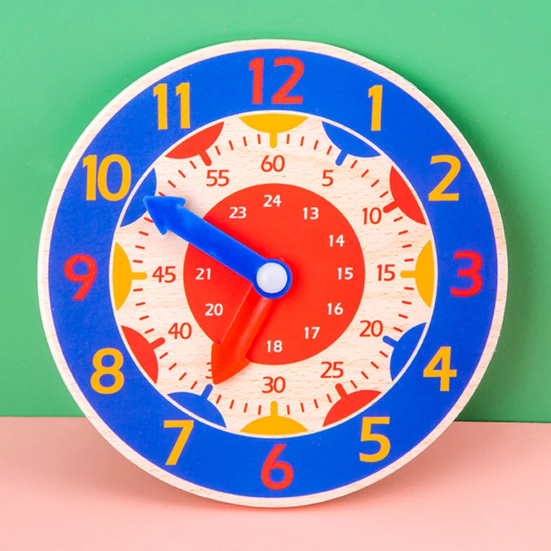 Wooden teaching clock for kids with movable hour and minute hands for learning to tell the time