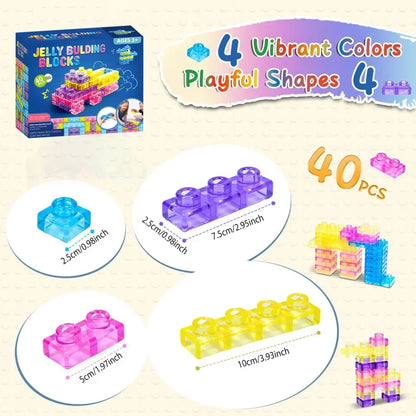 40 PCS Sensory Soft Building Blocks for Toddlers Squishy Stacking Toy Set Stretchable Early Learning Construction Playset