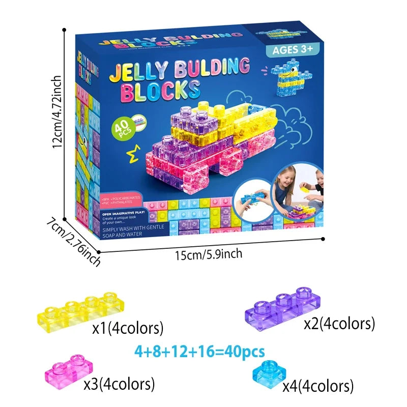 40 PCS Sensory Soft Building Blocks for Toddlers Squishy Stacking Toy Set Stretchable Early Learning Construction Playset